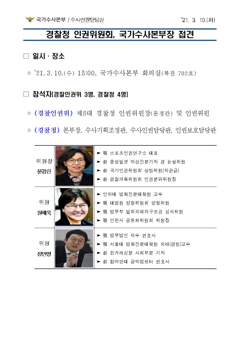  210310 경찰청 인권위원회, 국가수사본부장 접견